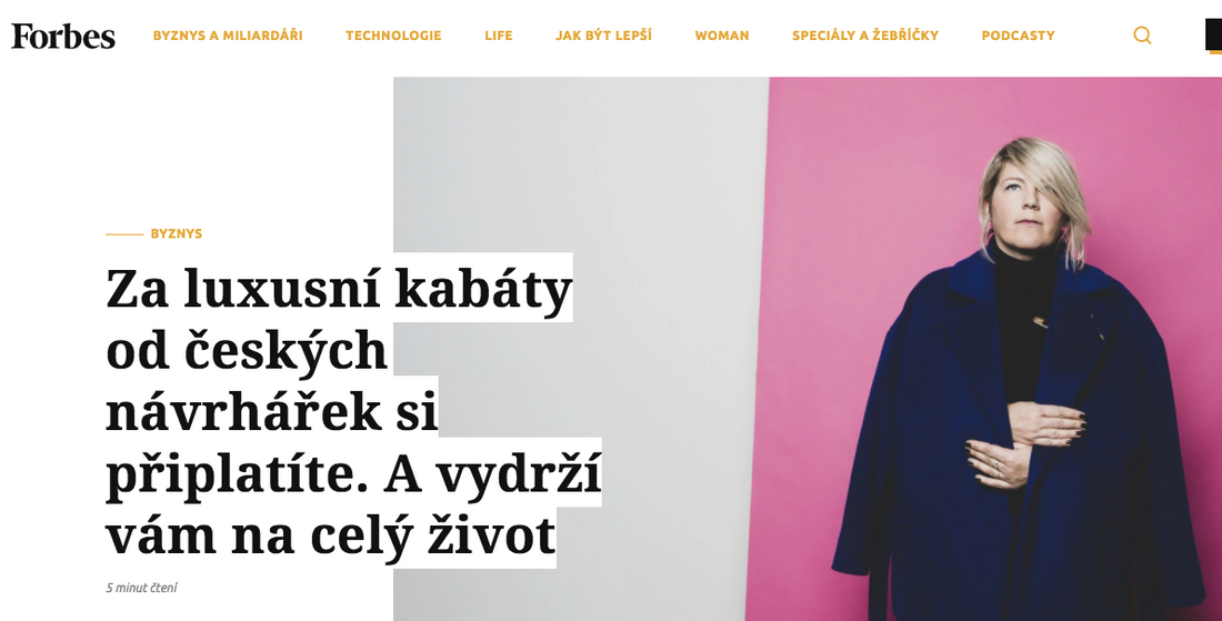Forbes o luxusních kabátech theMAYstudio Štěpánky Pivcové
