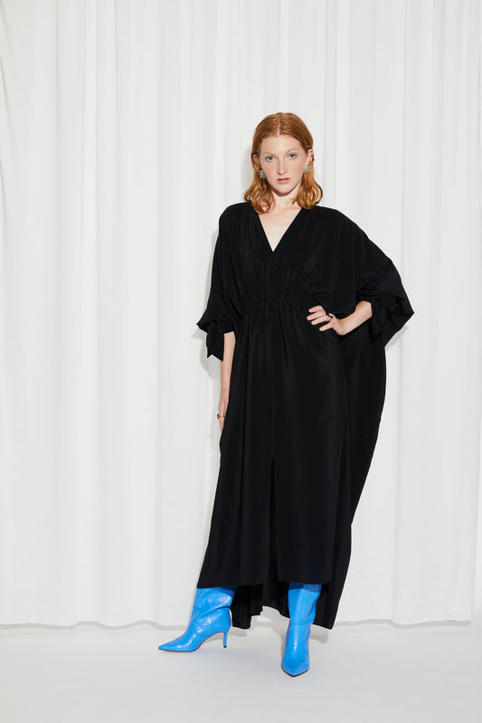 Euphoria black silk gown by Prague fashion atelier MAY
