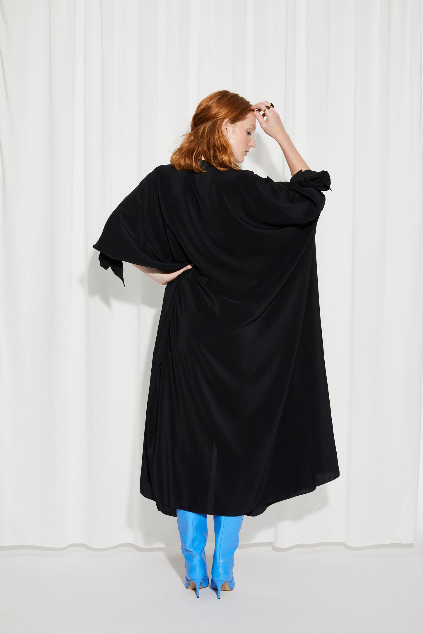 Euphoria black silk gown by Prague fashion atelier MAY
