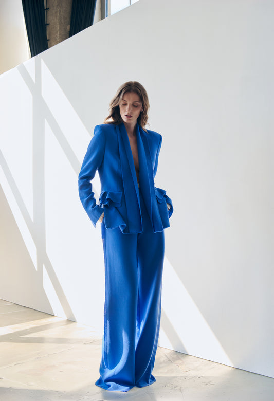 Sense wool tailored blazer with power shoulders by Prague fashion atelier MAY
