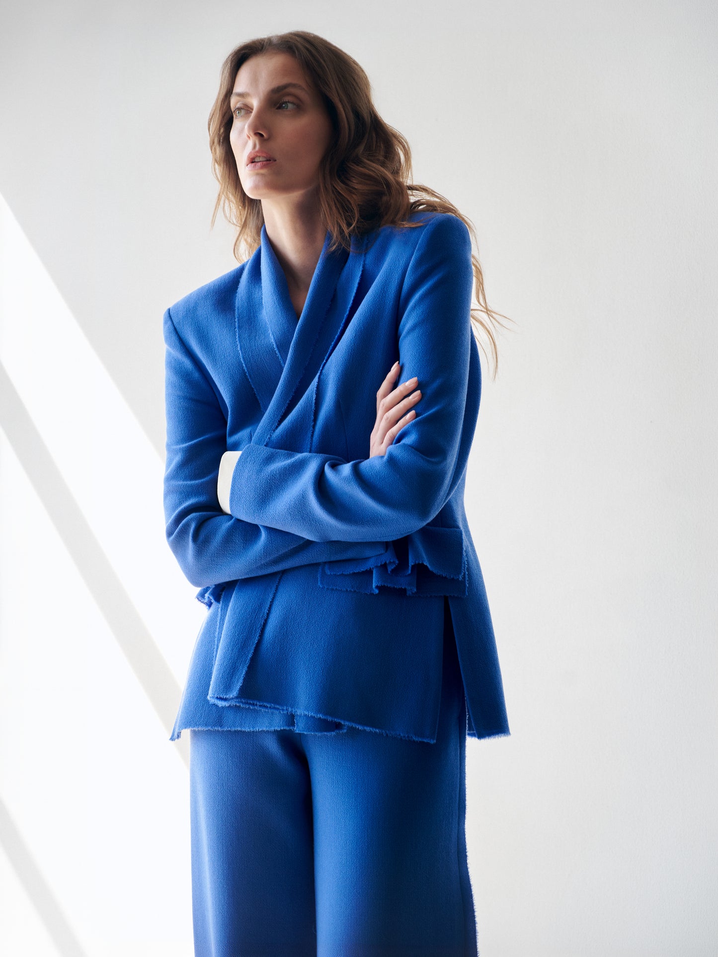 Sense wool tailored blazer with power shoulders by Prague fashion atelier MAY
