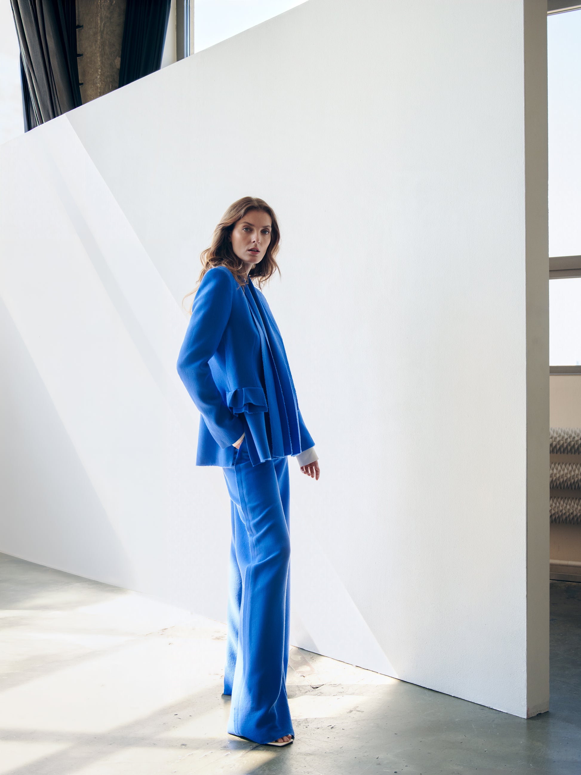 Sense wool wide-fit trousers by Prague fashion atelier MAY