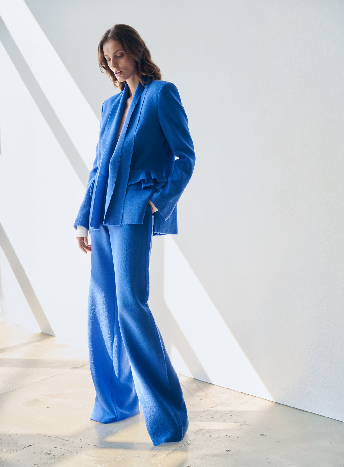 Sense wool wide-fit trousers by Prague fashion atelier MAY